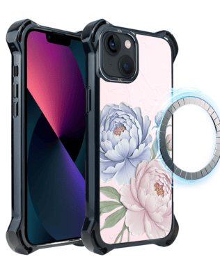 Etui do iPhone 13 IBIZU DropGuard Ultra z MagSafe, Relief Garden, Piwoniowy róż