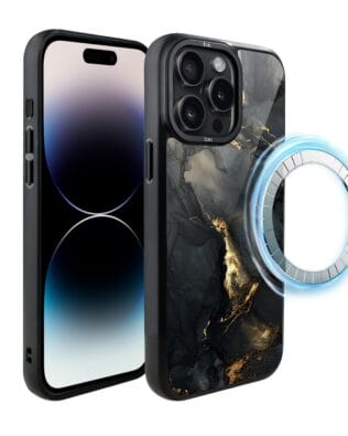 Etui do iPhone 14 Pro Max IBIZU DropGuard Matt z MagSafe, Ethereal Essence, Czarny diament ze złotem