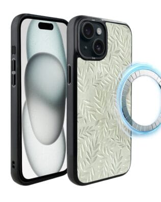 Etui do iPhone 15 Plus IBIZU DropGuard Matt z MagSafe, Relief Garden, Ślad oliwki