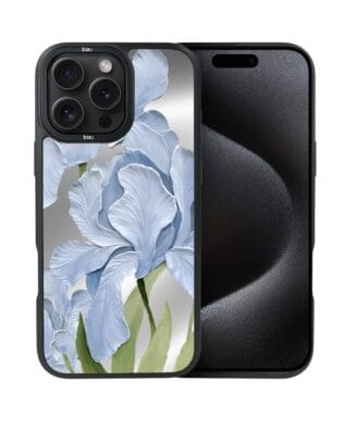 Etui do iPhone 15 Pro Max IBIZU DropGuard Matt z MagSafe, Relief Garden, Błękitny irys