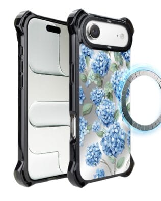 Etui do iPhone Air IBIZU DropGuard Ultra z MagSafe, Relief Garden, Szafirowa hortensja