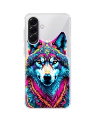 Etui do Samsung Galaxy A57 z MagSafe przeźroczyste, silikonowe Flexi, Dzika Mandala, Wilk
