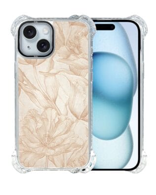 Etui do iPhone 15 Plus IBIZU DropGuard Ultra z MagSafe, Relief Garden, Botaniczny biskwit