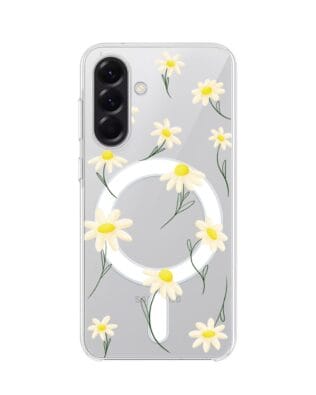 Etui do Samsung Galaxy A57 z MagSafe przeźroczyste, silikonowe Flexi, stokrotki