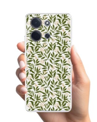 Etui do Xiaomi POCO C85 przeźroczyste, silikonowe Flexi, Summer Patterns, zielone gałązki