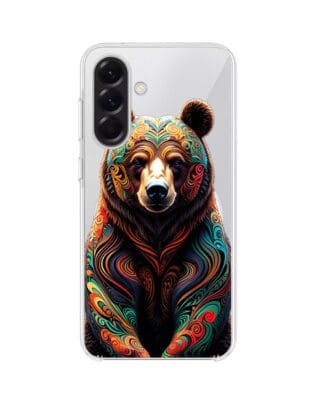 Etui do Samsung Galaxy A57 z MagSafe przeźroczyste, silikonowe Flexi, Dzika Mandala, Niedźwiedź
