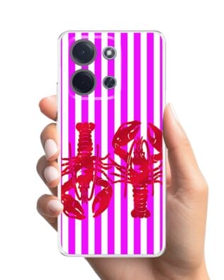 Etui do Xiaomi POCO C85 przeźroczyste, silikonowe Flexi, Summer Patterns, kraby z różowymi paskami