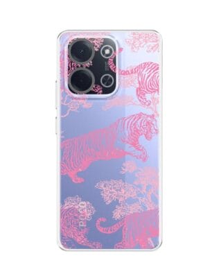 Etui do Xiaomi POCO C85 przeźroczyste, silikonowe Flexi, Mystic, Różowe tygrysy