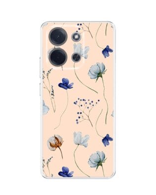 Etui do Xiaomi POCO C85 przeźroczyste, silikonowe Flexi, Summer Patterns, kwiatki niebieskie na pudrowym tle