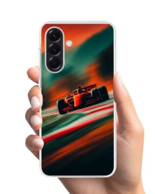 Etui do Samsung Galaxy A57 z MagSafe przeźroczyste, silikonowe Flexi, Szybkie Auta, Wyścig F1