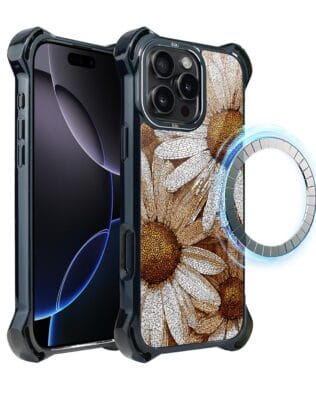 Etui do iPhone 16 Pro IBIZU DropGuard Ultra z MagSafe, Modern Classics, Mozaika rumianków