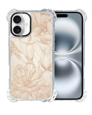 Etui do iPhone 16 IBIZU DropGuard Ultra z MagSafe, Relief Garden, Botaniczny biskwit