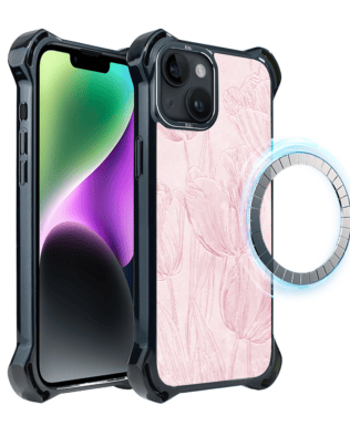 Etui do iPhone 14 IBIZU DropGuard Ultra z MagSafe, Relief Garden, Tulipanowy fresk