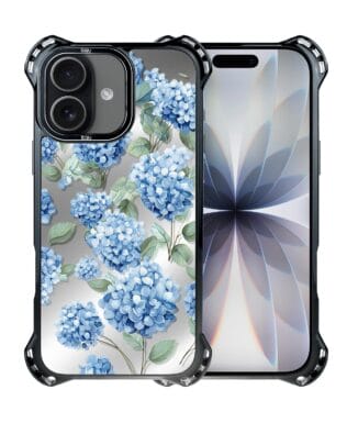 Etui do iPhone 17 IBIZU DropGuard Ultra z MagSafe, Relief Garden, Szafirowa hortensja