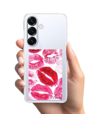 Etui do Samsung Galaxy S25 z MagSafe przeźroczyste, silikonowe Flexi, pocałunki z napisem „love”