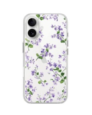 Etui do iPhone 17 przeźroczyste, silikonowe Flexi, Fioletowe Bratki