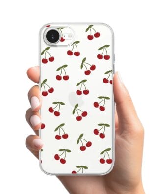 Etui do iPhone 17e przeźroczyste, silikonowe Flexi, Mini Patterns, Wiśnie