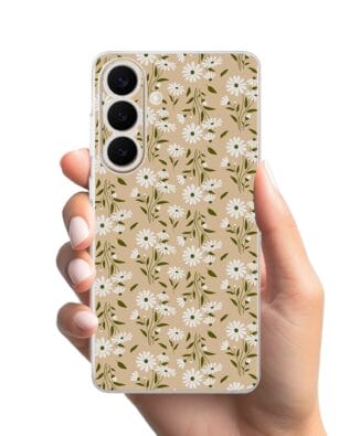 Etui do Samsung Galaxy S26 Plus przeźroczyste, silikonowe Flexi, delikatne kwiatki na cielistym tle