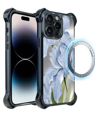 Etui do iPhone 14 Pro IBIZU DropGuard Ultra z MagSafe, Relief Garden, Błękitny irys