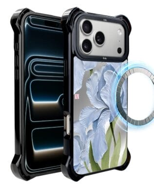 Etui do iPhone 17 Pro Max IBIZU DropGuard Ultra z MagSafe, Relief Garden, Błękitny irys