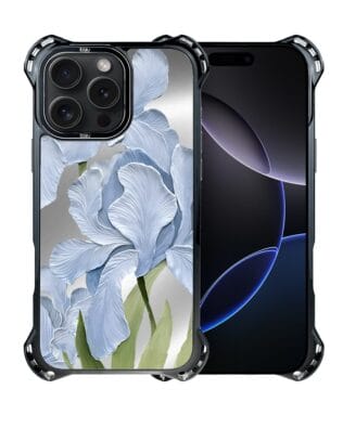 Etui do iPhone 16 Pro Max IBIZU DropGuard Ultra z MagSafe, Relief Garden, Błękitny irys