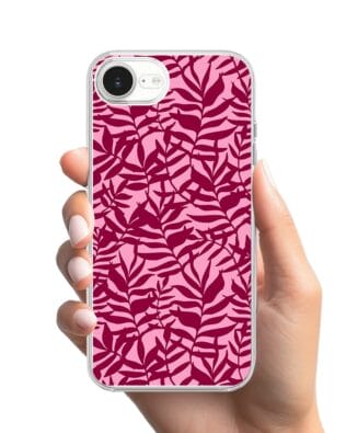 Etui do iPhone 17e przeźroczyste, silikonowe Flexi, bordowe liście