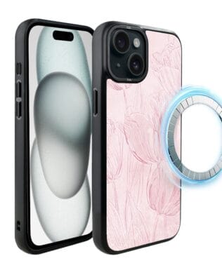 Etui do iPhone 15 IBIZU DropGuard Matt z MagSafe, Relief Garden, Tulipanowy fresk