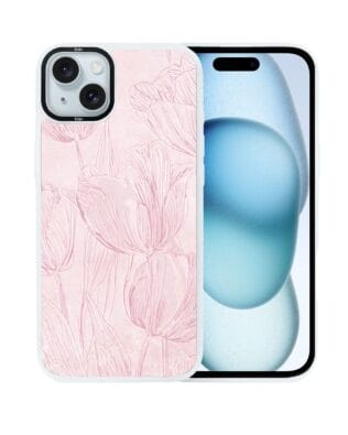 Etui do iPhone 15 Plus IBIZU DropGuard Matt z MagSafe, Relief Garden, Tulipanowy fresk, białe