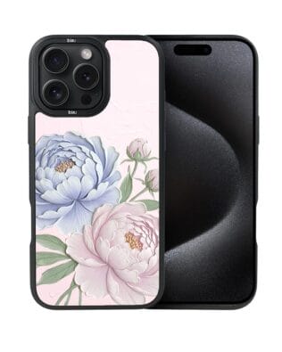 Etui do iPhone 15 Pro IBIZU DropGuard Matt z MagSafe, Relief Garden, Piwoniowy róż