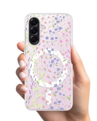 Etui do Samsung Galaxy A57 z MagSafe przeźroczyste, silikonowe Flexi, kwiaty polne