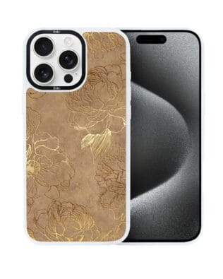 Etui do iPhone 15 Pro Max IBIZU DropGuard Matt z MagSafe, Relief Garden, Złote piwonie, białe