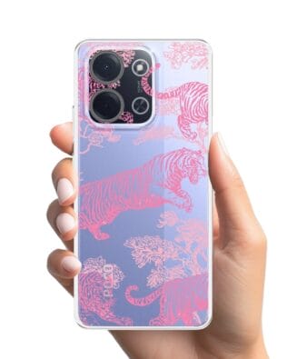 Etui do Xiaomi POCO C85 przeźroczyste, silikonowe Flexi, Mystic, Różowe tygrysy