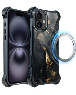 Etui do iPhone 16 IBIZU DropGuard Ultra z MagSafe, Ethereal Essence, Czarny diament ze złotem