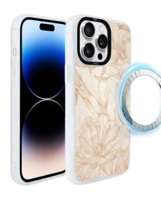 Etui do iPhone 14 Pro IBIZU DropGuard Matt z MagSafe, Relief Garden, Botaniczny biskwit, białe