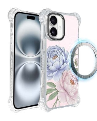 Etui do iPhone 16 Plus IBIZU DropGuard Ultra z MagSafe, Relief Garden, Piwoniowy róż