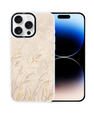 Etui do iPhone 14 Pro IBIZU DropGuard Matt z MagSafe, Relief Garden, Kłosy z piaskowca, białe