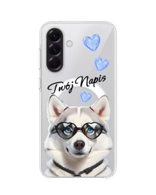 Etui do Samsung Galaxy A57 z MagSafe przeźroczyste, silikonowe Flexi, Puppy Love, pies rasy Husky