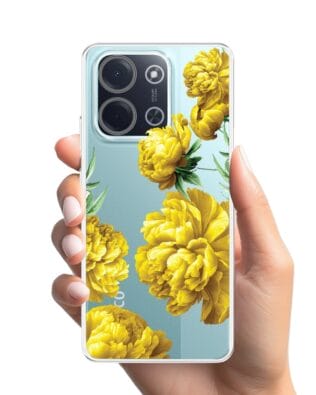 Etui do Xiaomi POCO C85 przeźroczyste, silikonowe Flexi, żółte piwonie