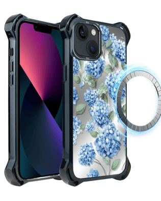 Etui do iPhone 13 IBIZU DropGuard Ultra z MagSafe, Relief Garden, Szafirowa hortensja