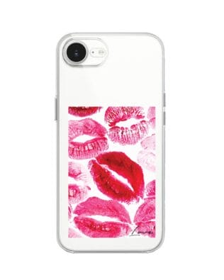 Etui do iPhone 17e przeźroczyste, silikonowe Flexi, pocałunki z napisem „love”