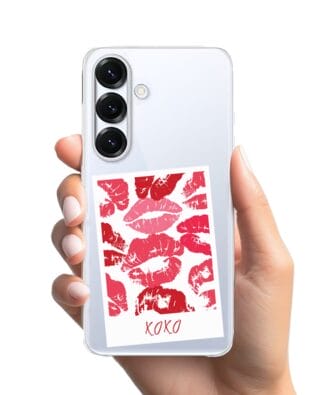 Etui do Samsung Galaxy S25 z MagSafe przeźroczyste, silikonowe Flexi, pocałunki, polaroid