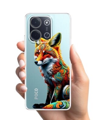 Etui do Xiaomi POCO C85 przeźroczyste, silikonowe Flexi, Dzika Mandala, Lis