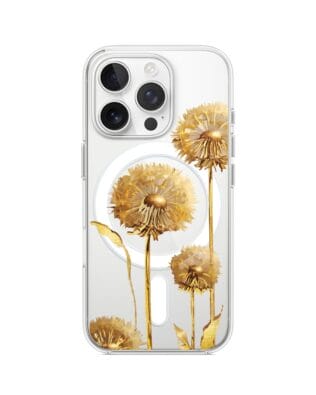Etui do iPhone 16 Pro Max z MagSafe przeźroczyste, silikonowe Flexi, Kwiaty, złote dmuchawce