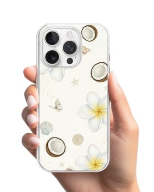 Etui do iPhone 15 Pro Max z MagSafe przeźroczyste, silikonowe Flexi, Summer Patterns, hawajskie kokosy