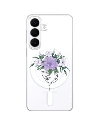 Etui do Samsung Galaxy S26 Plus z MagSafe przeźroczyste, silikonowe Flexi, kobieta z kwiatami