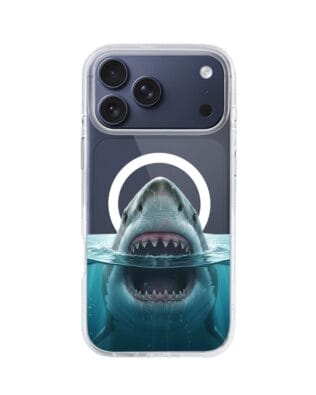 Etui do iPhone 17 Pro Max z MagSafe przeźroczyste, silikonowe Flexi, Paradise, żarłacz biały