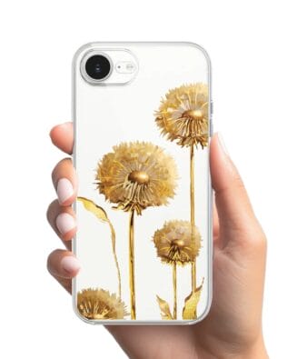 Etui do iPhone 17e przeźroczyste, silikonowe Flexi, Kwiaty, złote dmuchawce