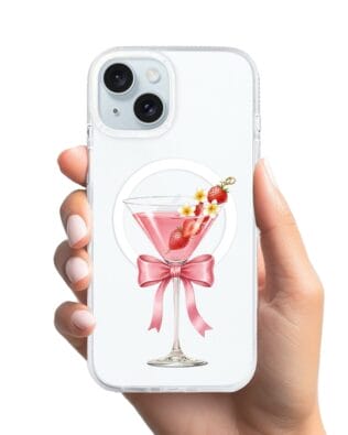 Etui do iPhone 15 z MagSafe przeźroczyste, silikonowe Flexi, Paradise, Strawberry Martini