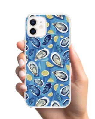 Etui do iPhone 12 Mini przeźroczyste, silikonowe Flexi, Summer Patterns, ostrygi z cytrynką