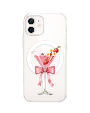 Etui do iPhone 12 Mini z MagSafe przeźroczyste, silikonowe Flexi, Paradise, Strawberry Martini